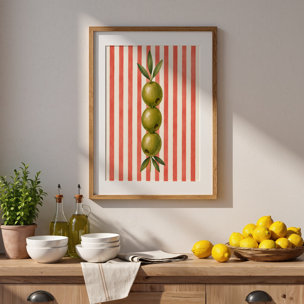 Olive Wall Art: Striped Mediterranean Kitchen Decor Printable