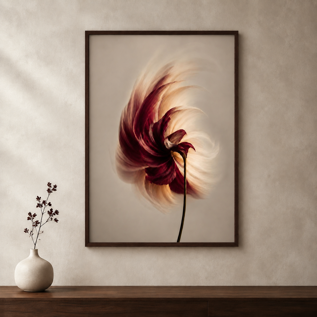 Burgundy Flower Wall Art Set of 6: Modern Botanical Living Room Decor Printable