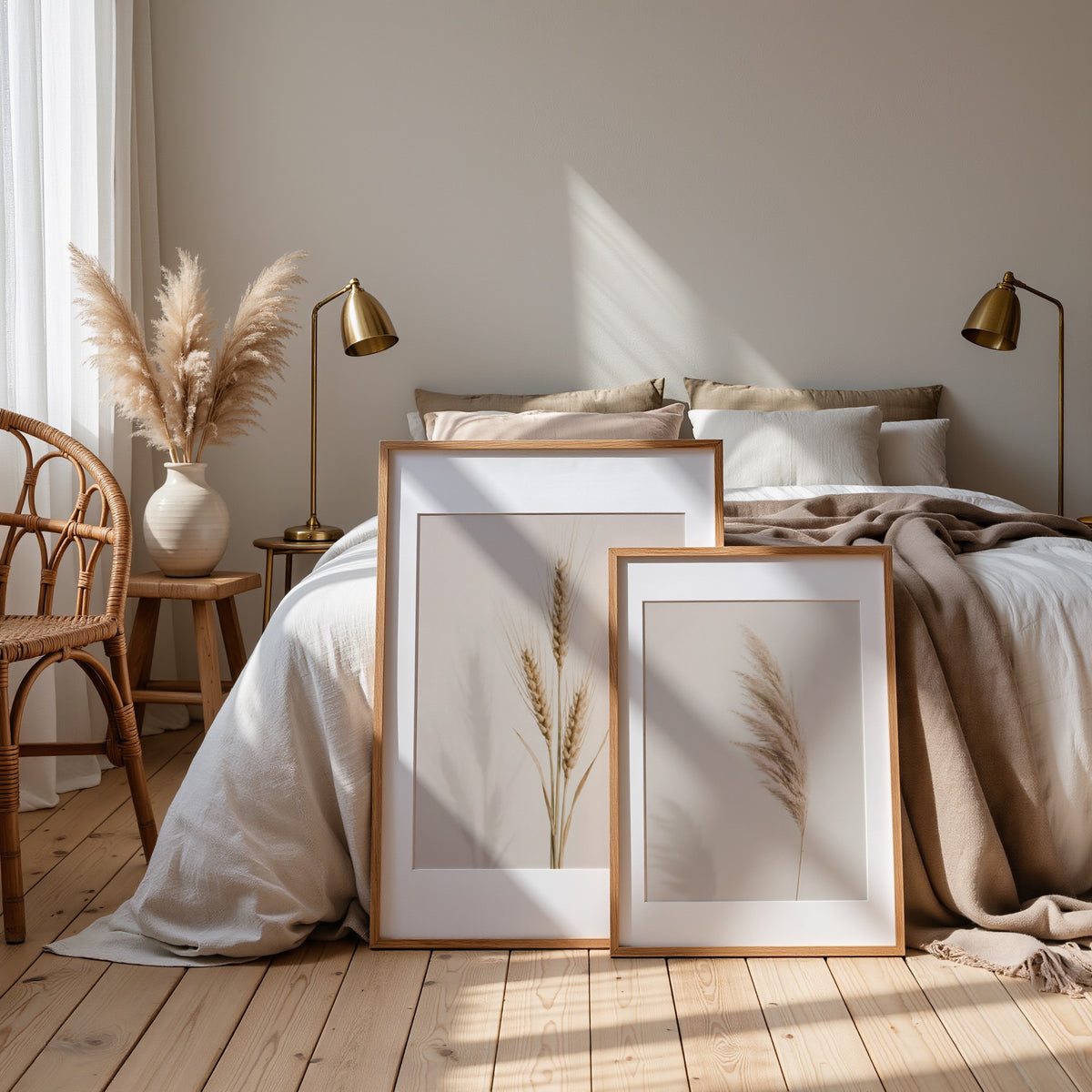 Set of 20 Wildflower Stems Printable: Beige Floral Japandi Scandinavian Minimalist Wall Art