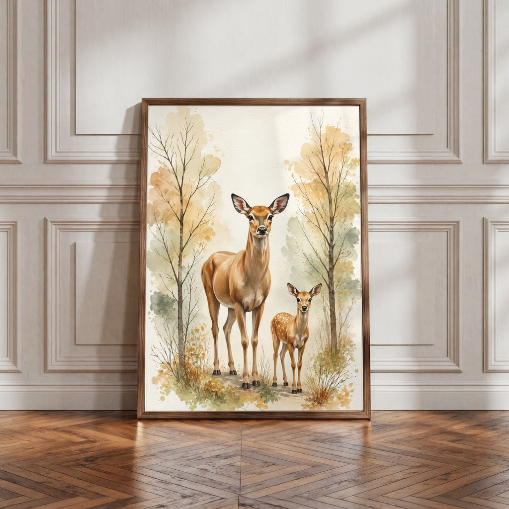 Deer Nursery Wall Art Set of 12: Woodland Animals & Neutral Kids Room Decor Printable