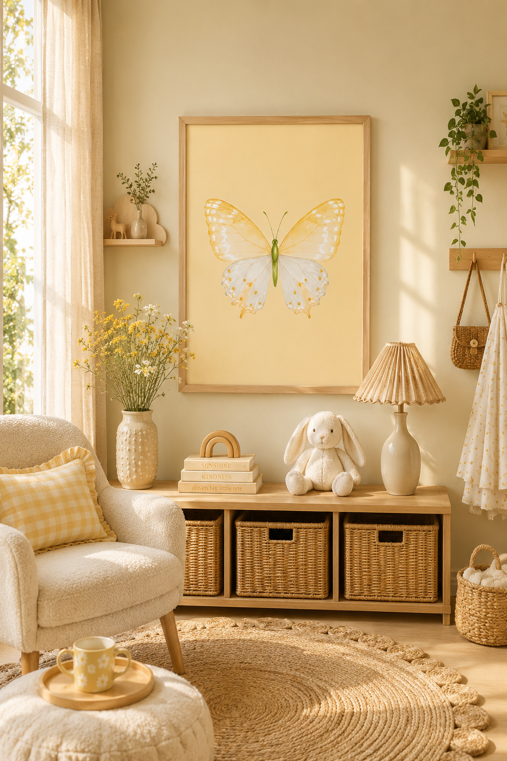 Butter Yellow Butterfly Wall Art: Watercolor Girls Room & Nursery Decor Printable