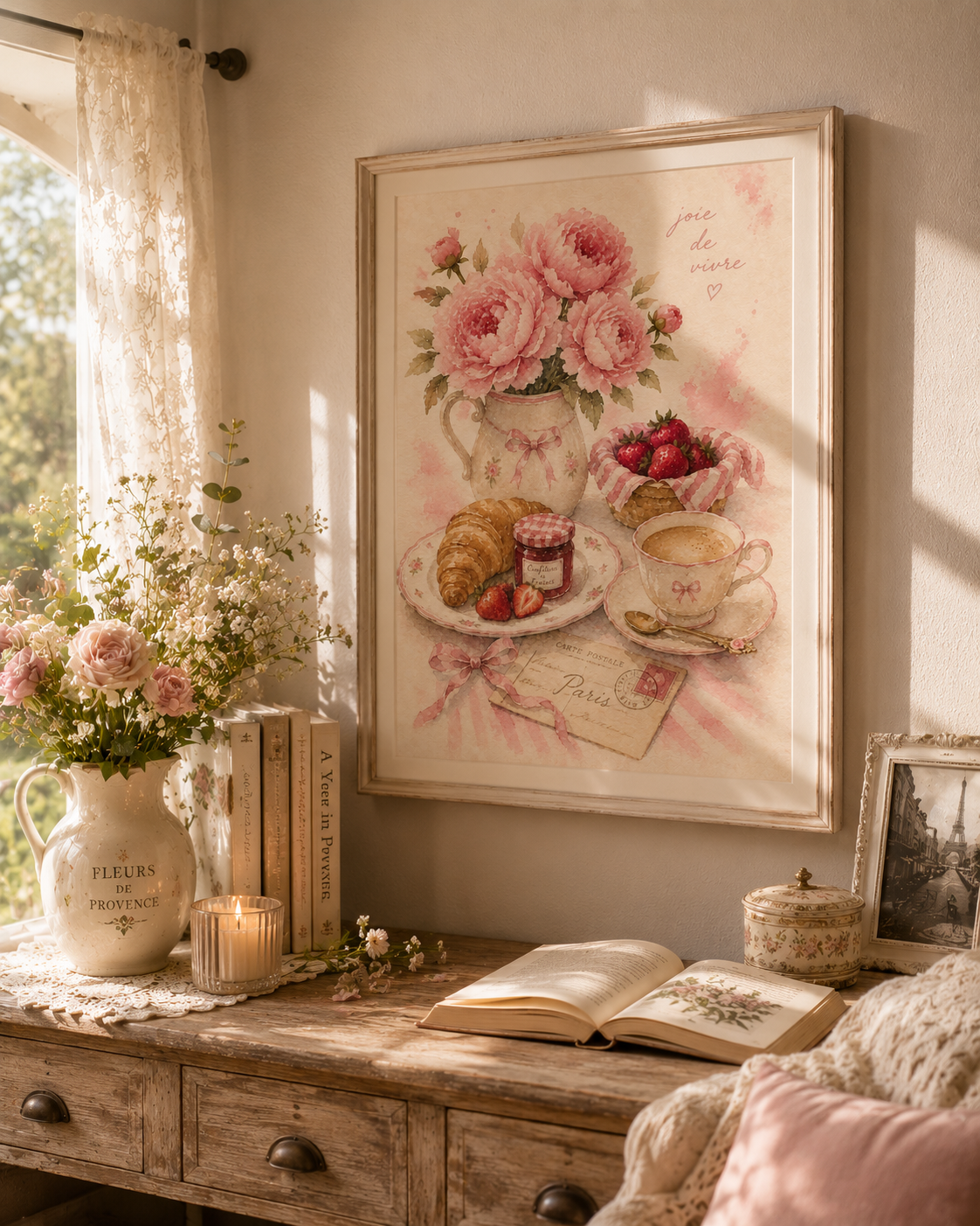 Parisian Romance Wall Art Set of 4: Feminine French Café Printable Collection