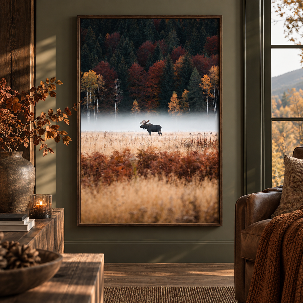 Moose Wall Art: Autumn Forest Wildlife Photography, Rustic Cabin Decor Printable