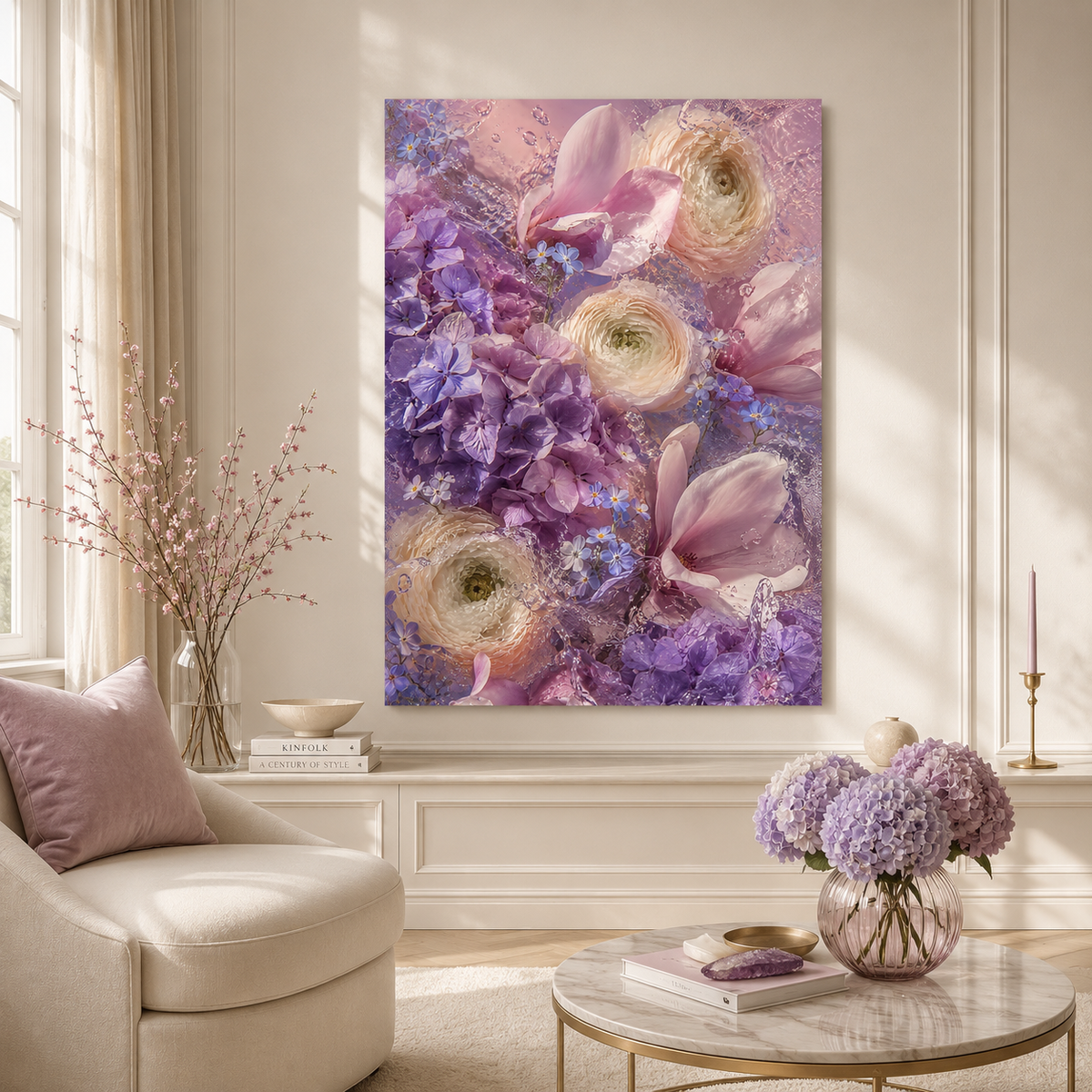 Purple Flower Wall Art: Lavender Hydrangea Floral Photography, Pastel Bedroom Decor Printable