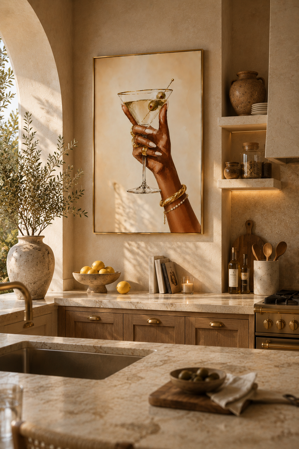 Martini Wall Art: Hand Holding Cocktail Glass, Feminine Bar Cart Decor, Chic Kitchen Printable