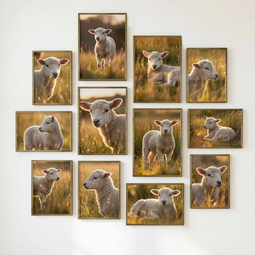 Lamb Wall Art Set of 12: Baby Sheep Nursery & Farmhouse Printable
