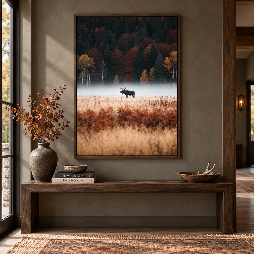Moose Wall Art: Autumn Forest Wildlife Photography, Rustic Cabin Decor Printable