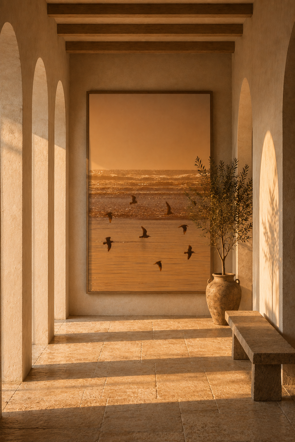 Sunset Wall Art: Golden Hour Beach Photography, Seagull Decor, Neutral Coastal Bedroom Printable