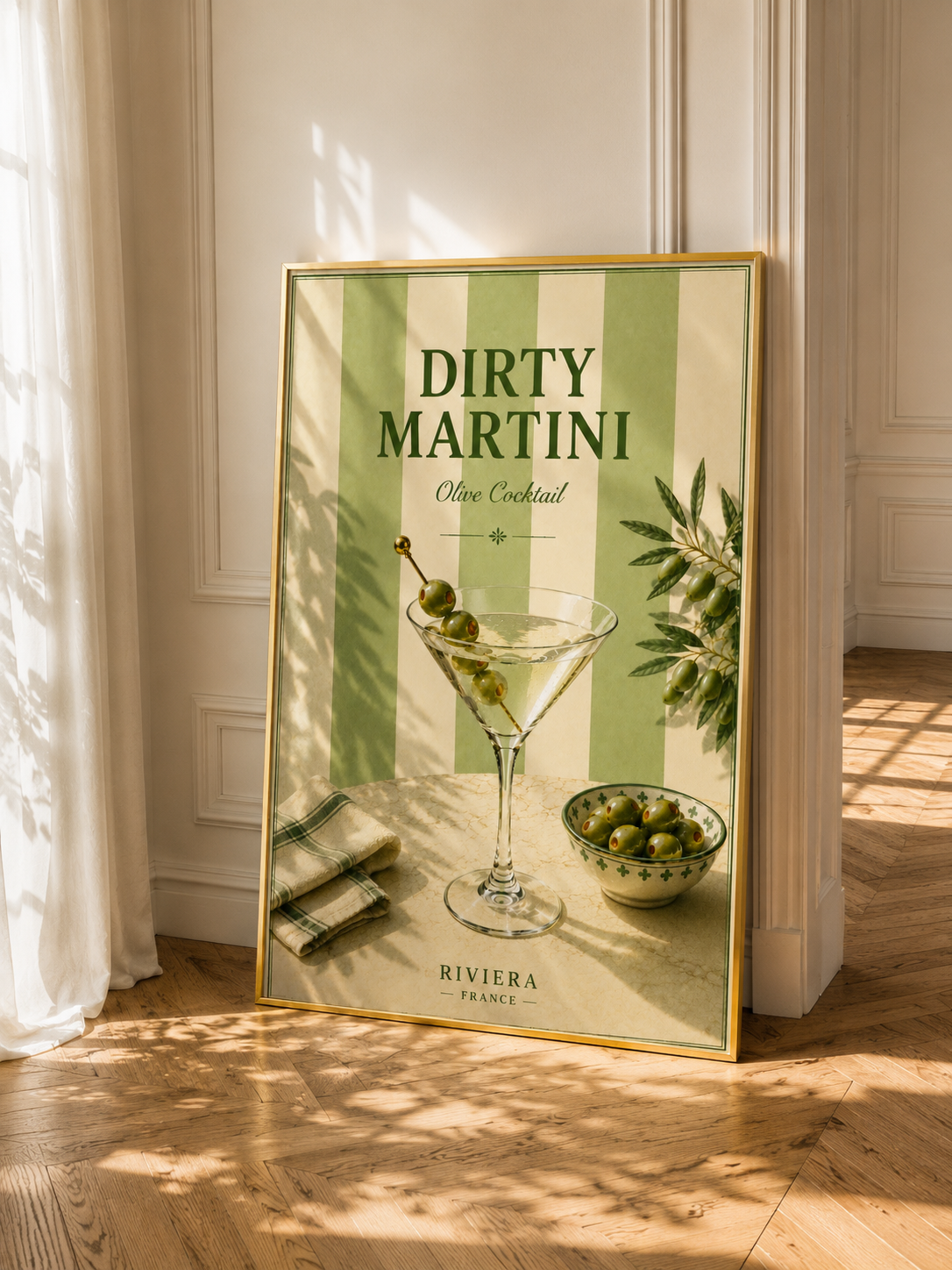 Dirty Martini Cocktail Wall Art: Mediterranean Bar Cart Decor Printable