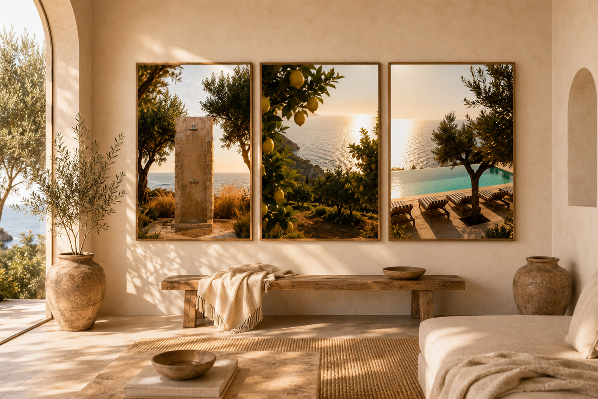 Mediterranean Coastal Luxury Wall Art Set of 3: Italian Villa Photography Printable