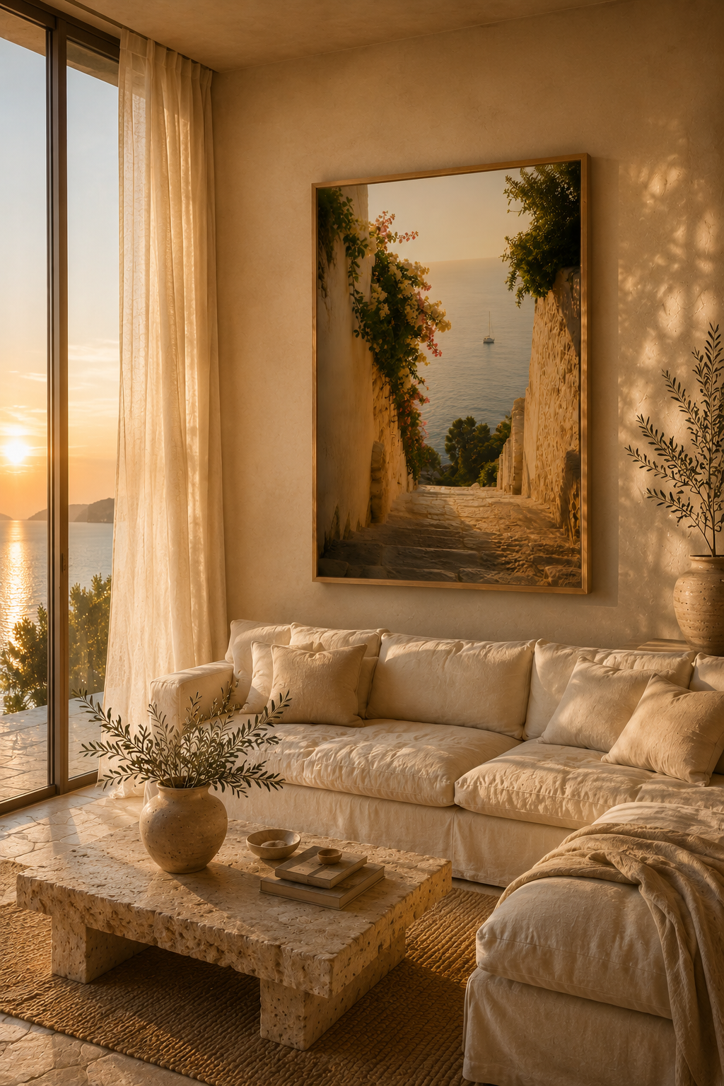 Sea View Wall Art: Mediterranean Bedroom Decor, Stairway Photography, Quiet Luxury Printable