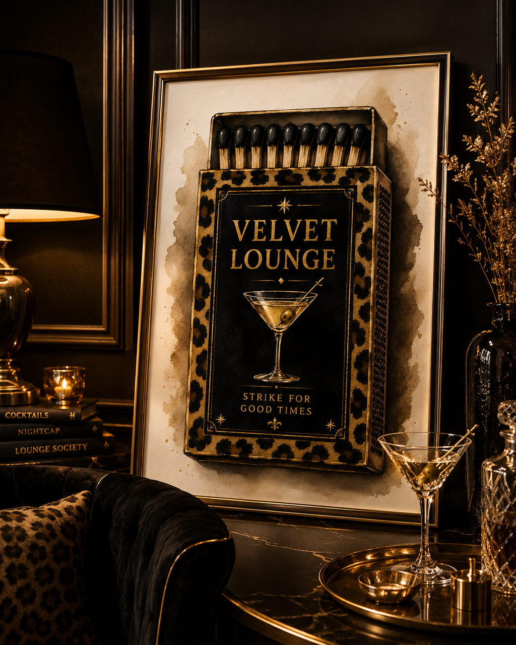 Vintage Cocktail Matchbox Wall Art Set of 5: Dark Feminine Luxury Printable Decor Collection