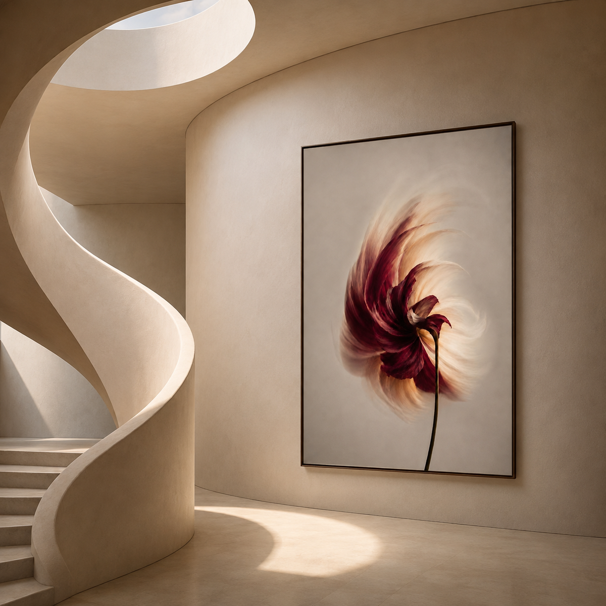 Burgundy Flower Wall Art Set of 6: Modern Botanical Living Room Decor Printable