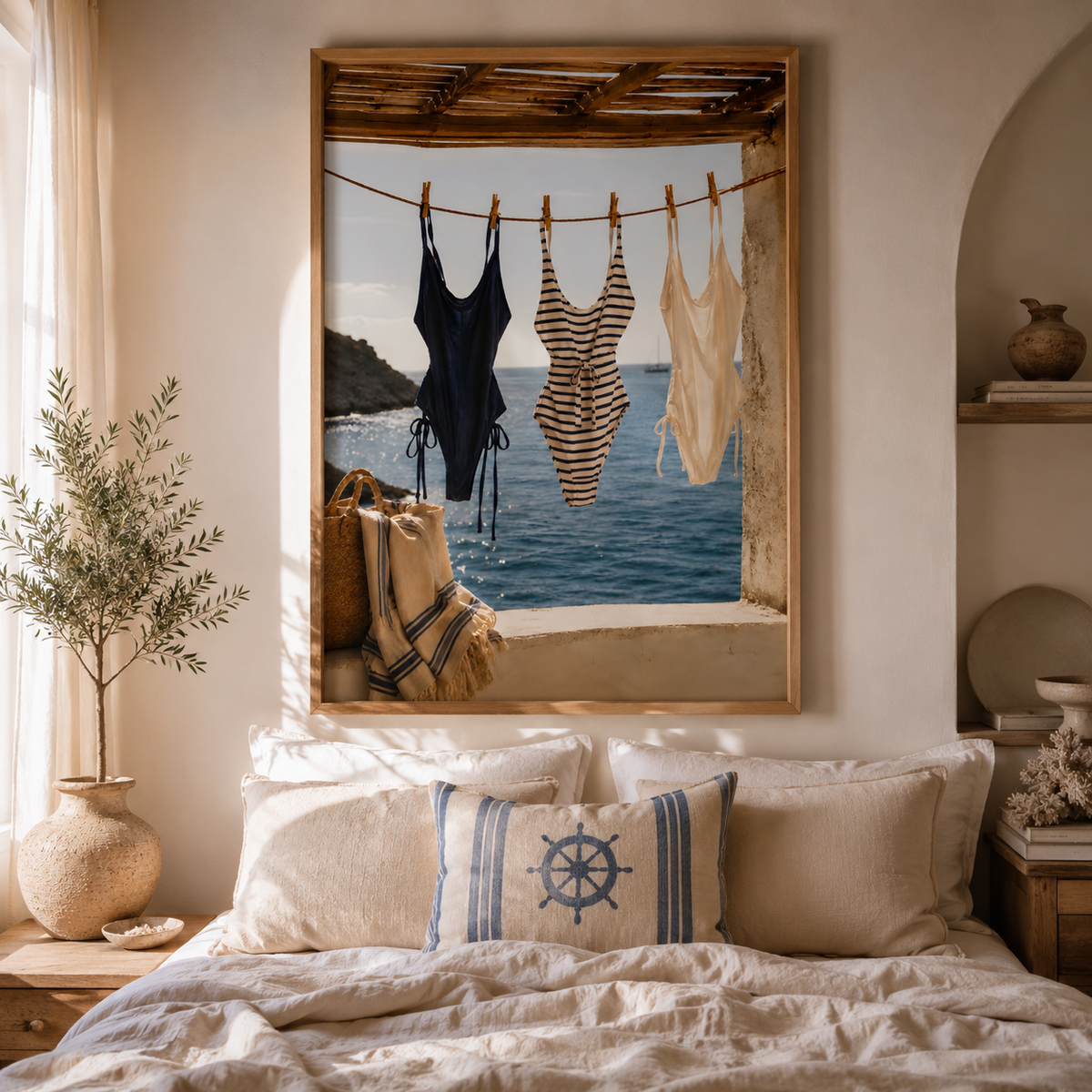 Coastal Swimsuit Wall Art: Hanging Bikini Photography, Mediterranean Summer Beach House Decor Printable