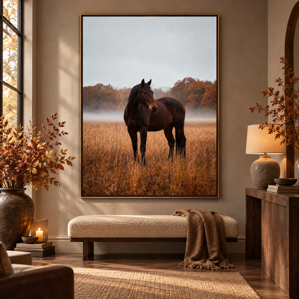 Autumn Horse Wall Art: Brown Horse Countryside Photography Printable