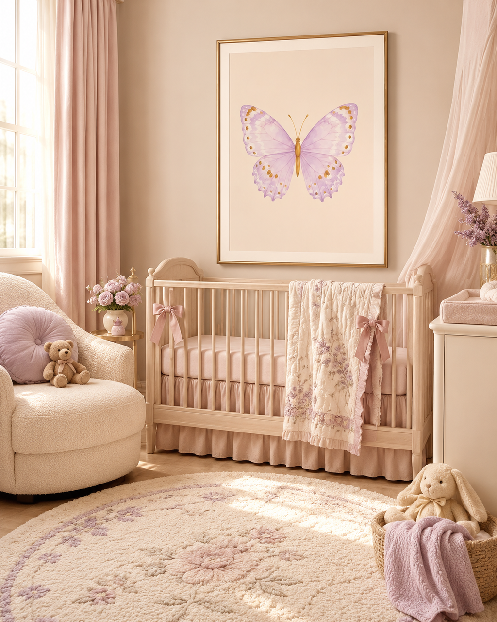 Pastel Butterfly Wall Art Set of 6: Nursery Decor Printable, Watercolor Kids Bedroom