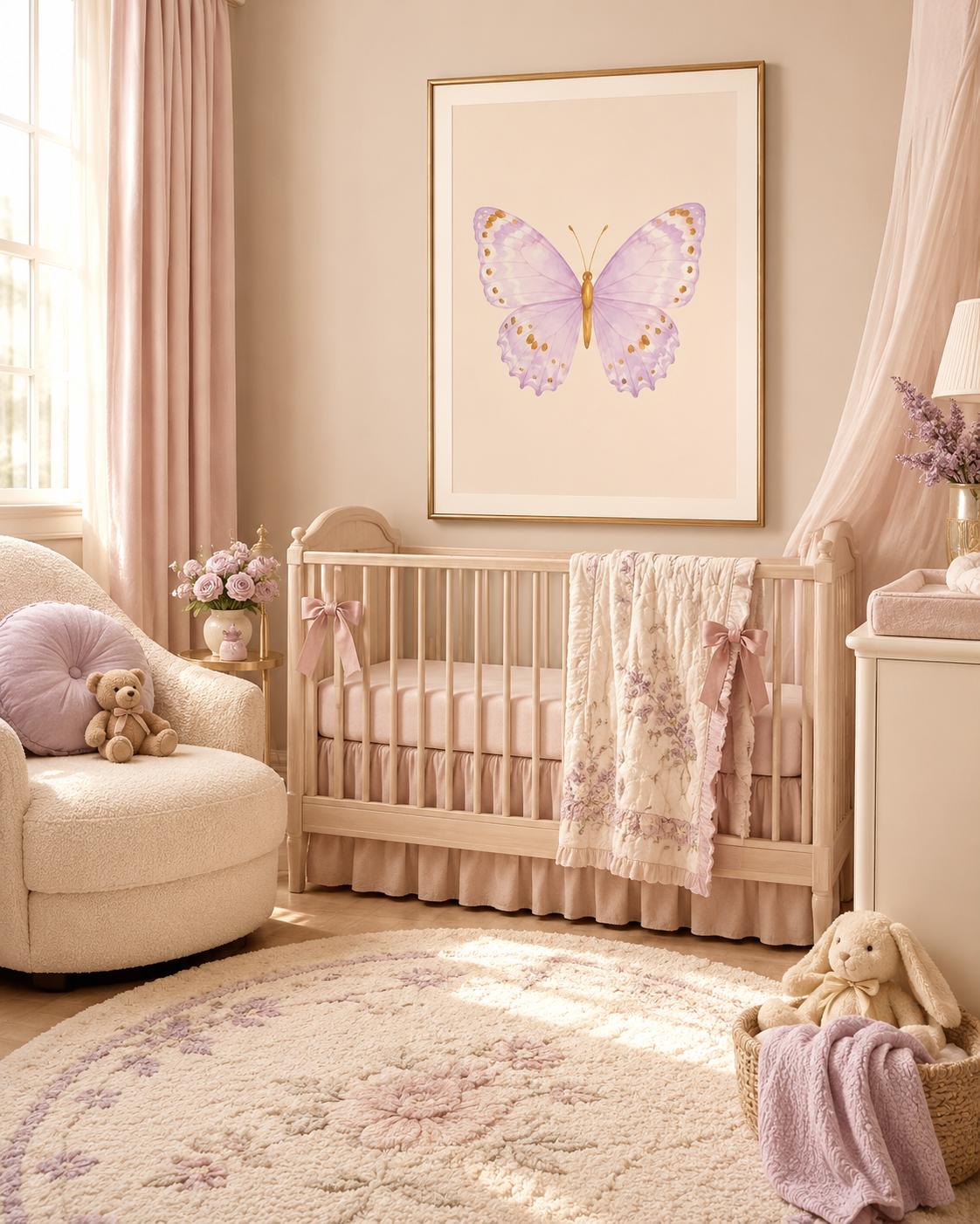 Pastel Butterfly Wall Art Set of 6: Nursery Decor Printable, Watercolor Kids Bedroom
