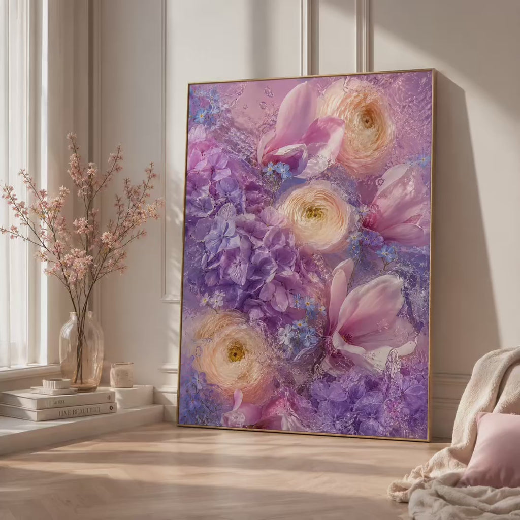 Purple Flower Wall Art: Lavender Hydrangea Floral Photography, Pastel Bedroom Decor Printable