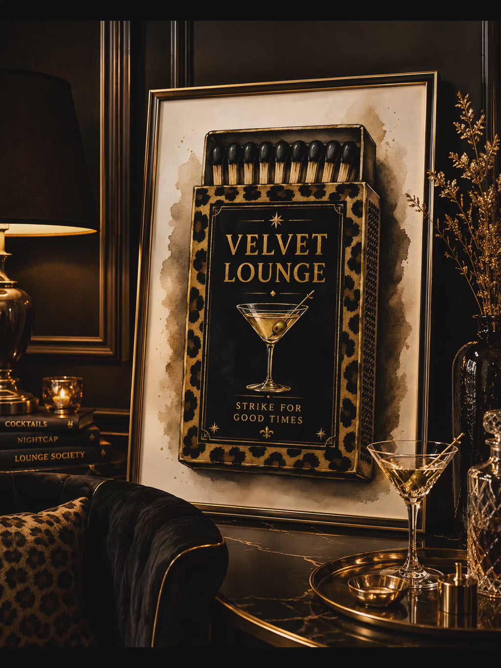 Vintage Cocktail Matchbox Wall Art Set of 5: Dark Feminine Luxury Printable Decor Collection
