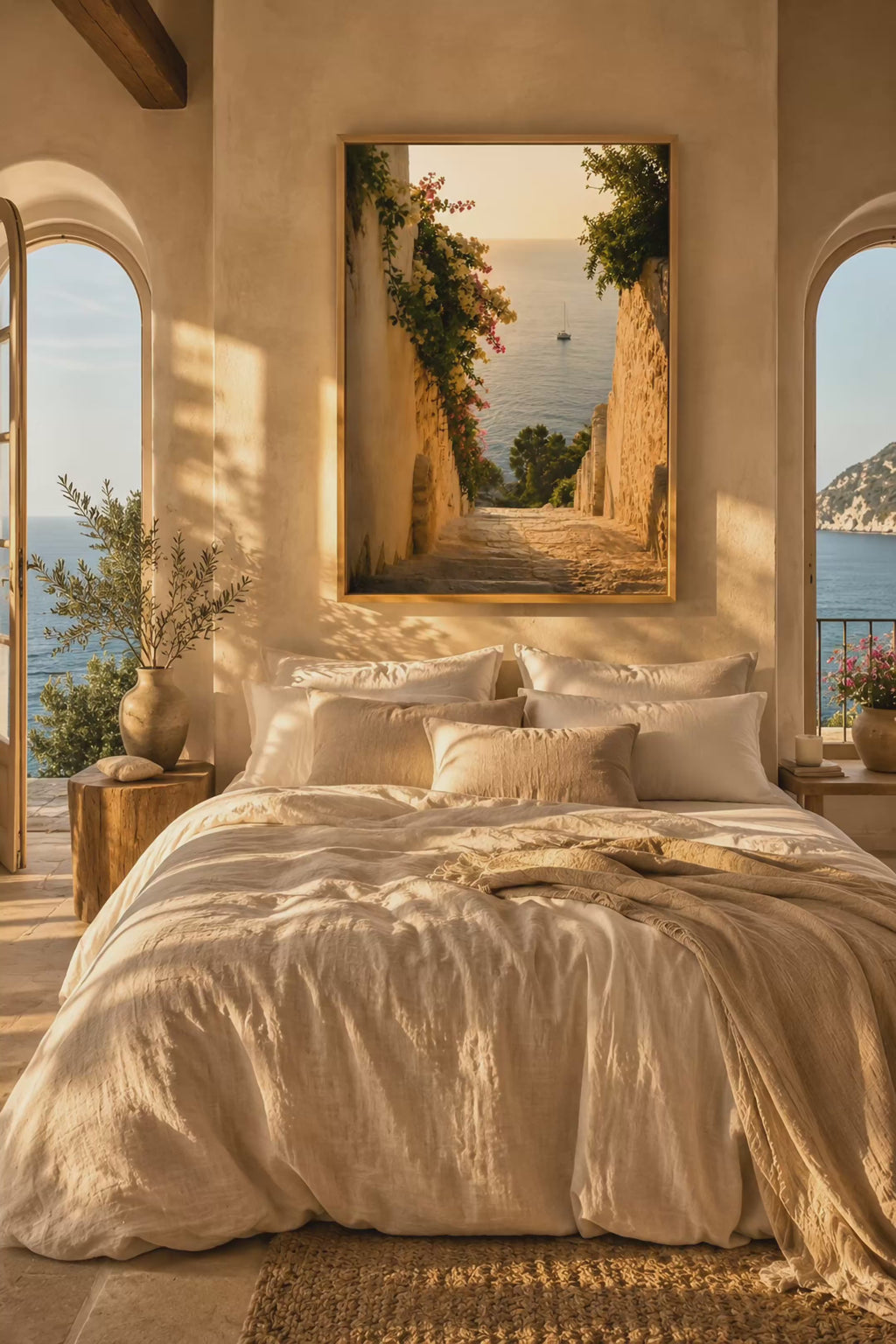 Sea View Wall Art: Mediterranean Bedroom Decor, Stairway Photography, Quiet Luxury Printable