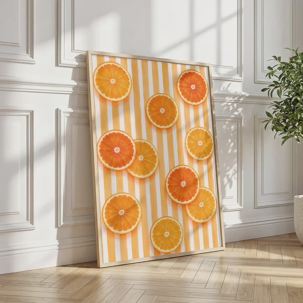 Striped Fruit Wall Art Set of 6: Mediterranean Kitchen Decor & Citrus Printable