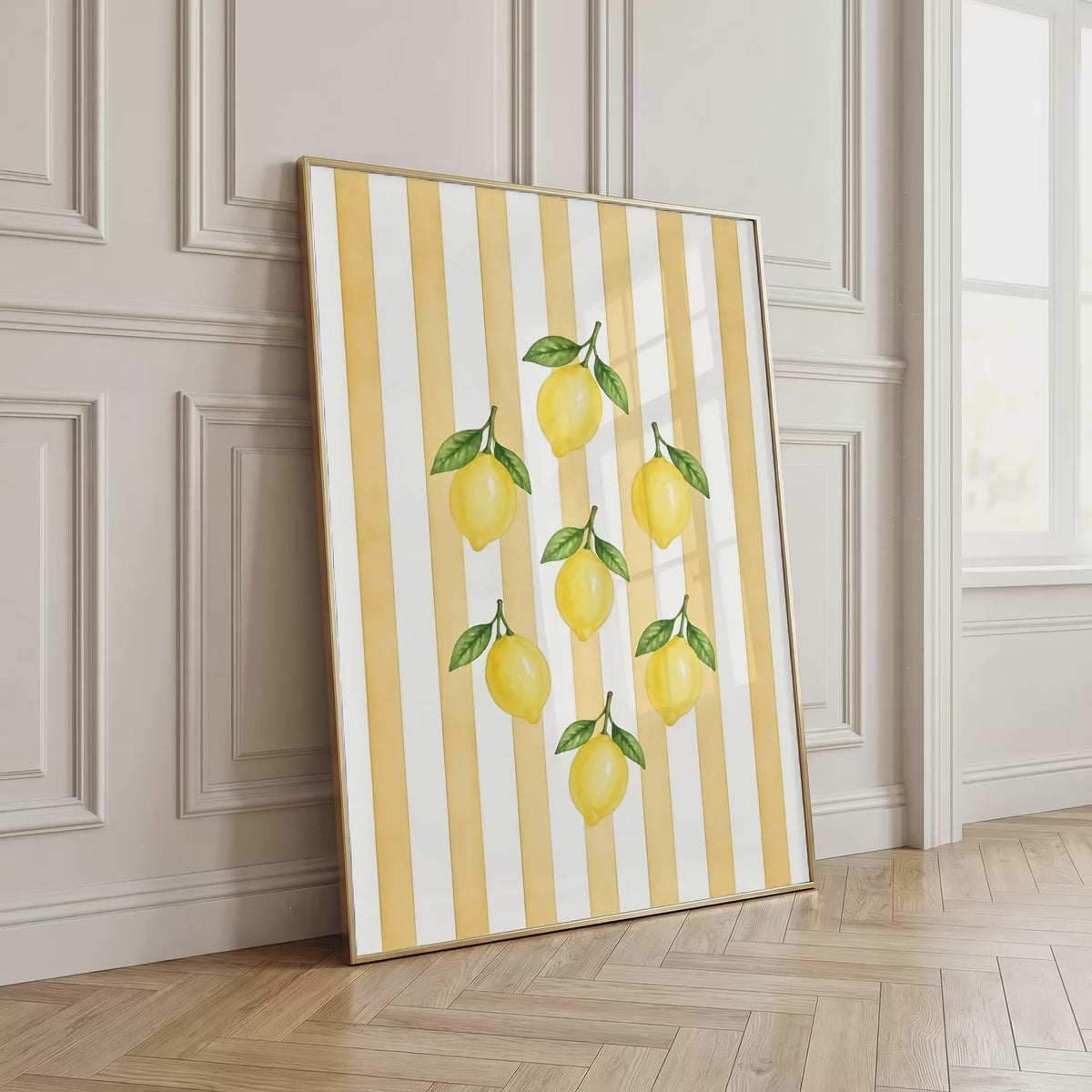 Striped Fruit Wall Art Set of 8: Colorful Kitchen Fruit Decor, Lemon Strawberry Cherry Printable