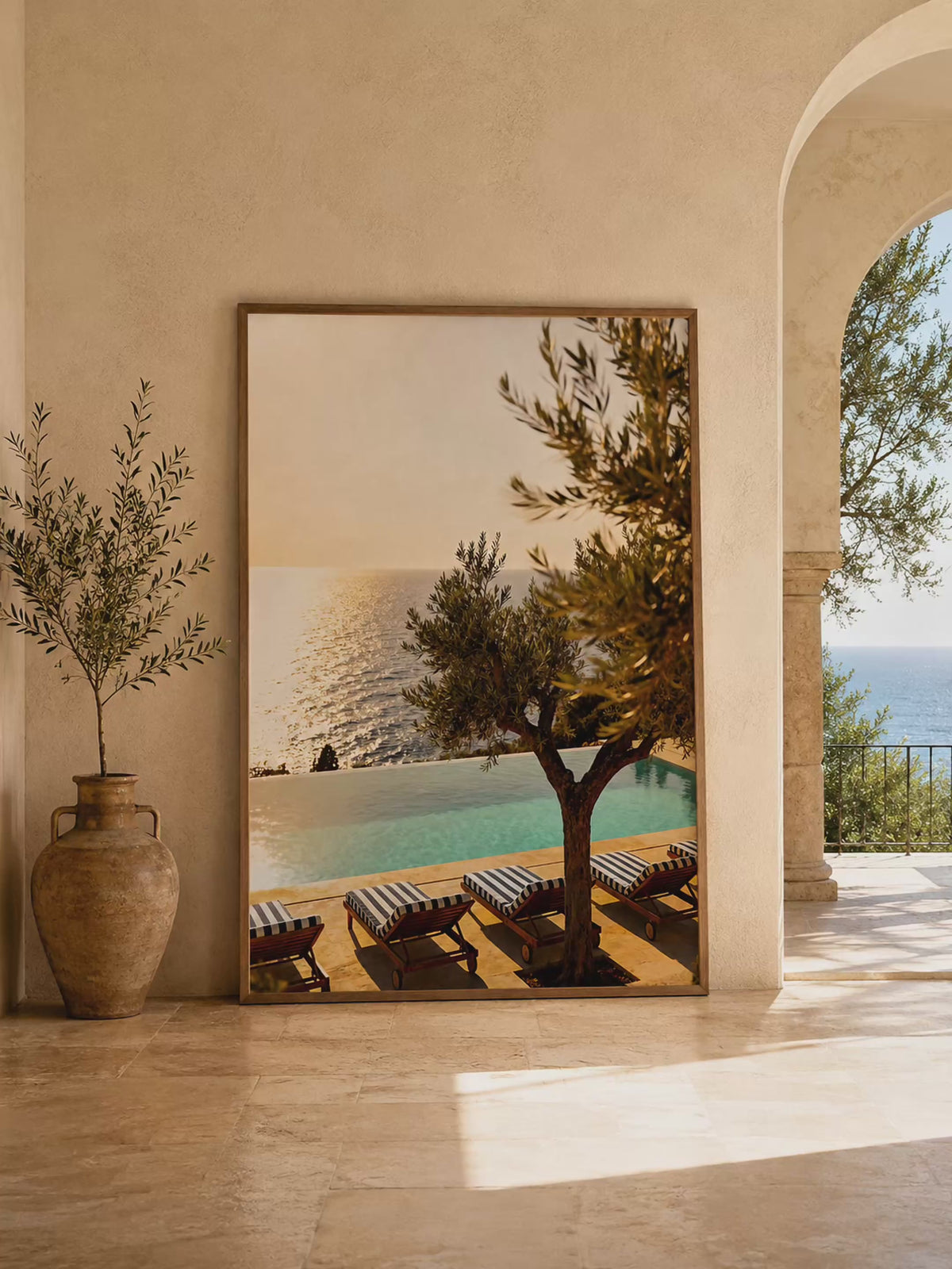 Mediterranean Infinity Pool Wall Art: Luxury Coastal Resort Photography Printable