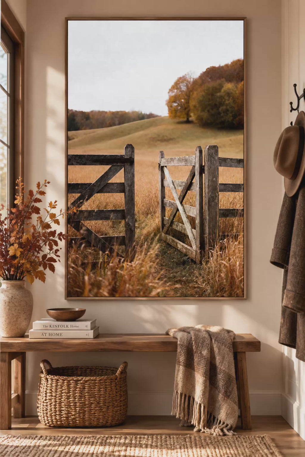 Autumn Countryside Wall Art: Wooden Gate Meadow Landscape Photography Printable