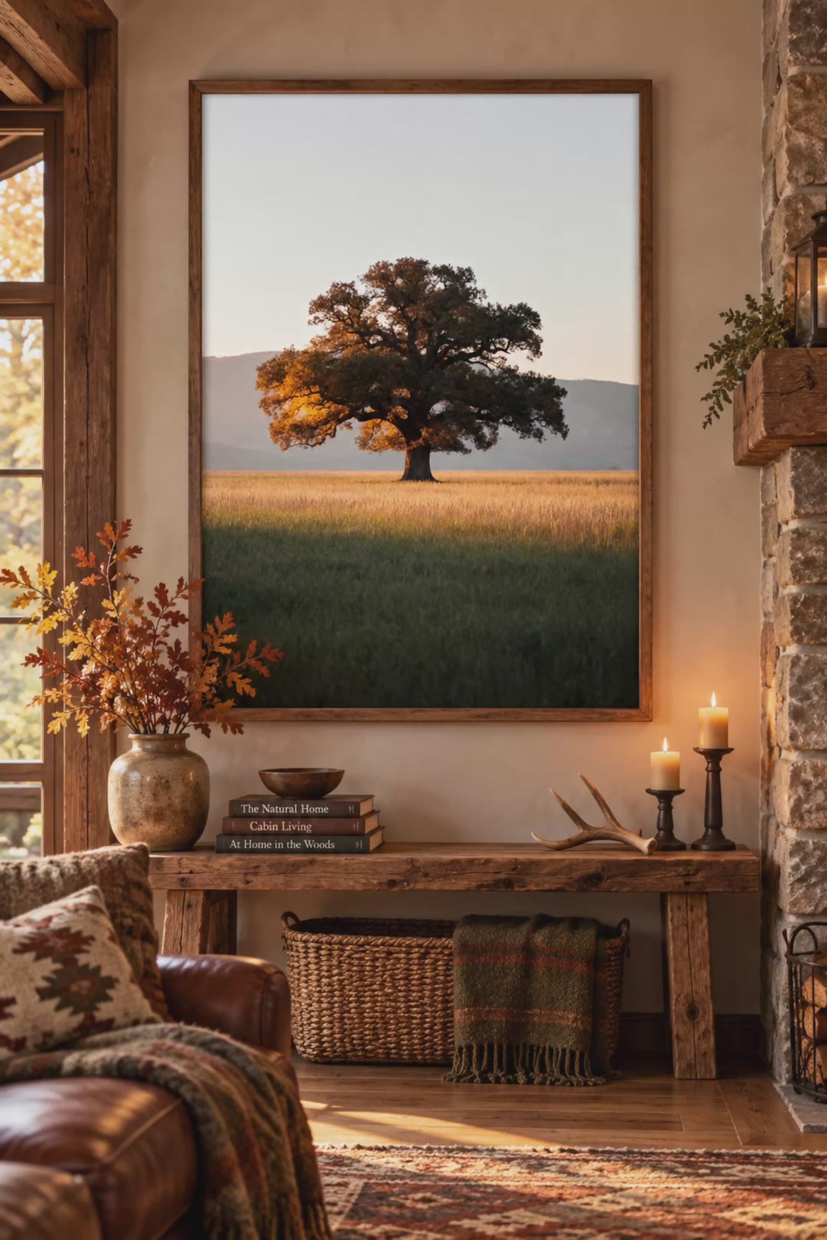 Oak Tree Wall Art: Autumn Countryside Landscape Photography, Golden Hour Nature Decor Printable