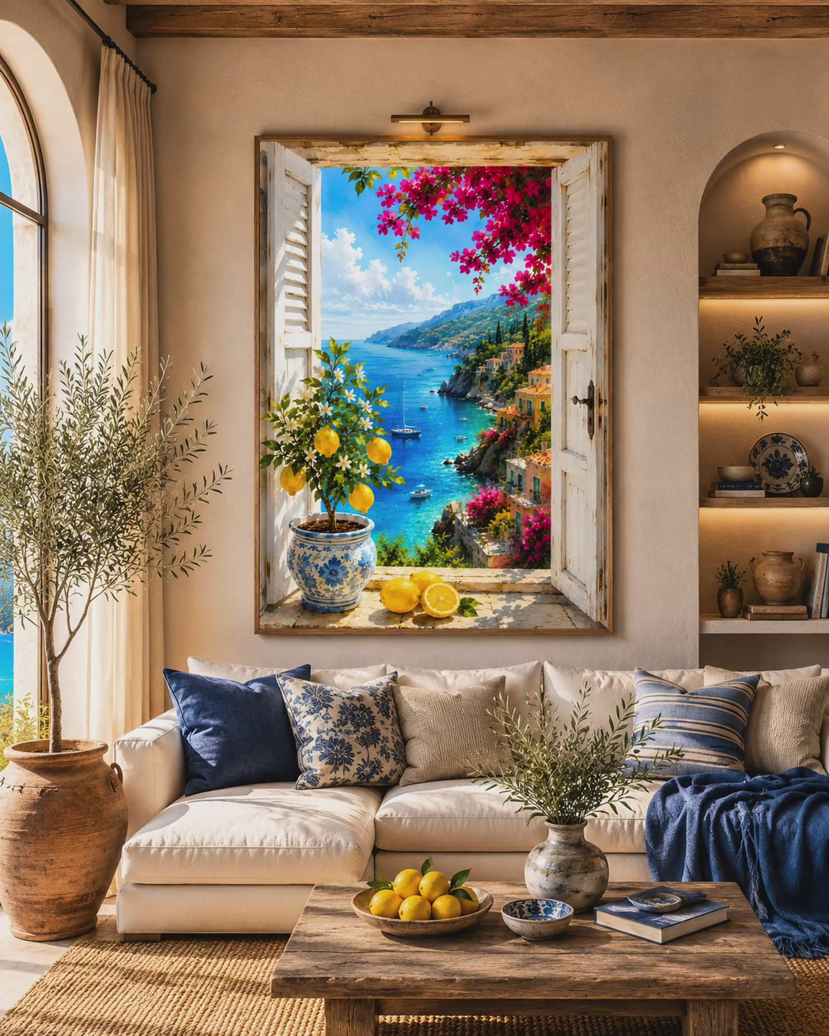 Mediterranean Window Wall Art Set of 3: Amalfi Coast Lemon Trees & Coastal Views Printable